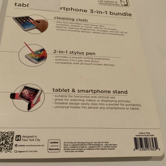 iHome Accessories Nip Ihome Pink Black Tablet Smartphone 3in Cloth